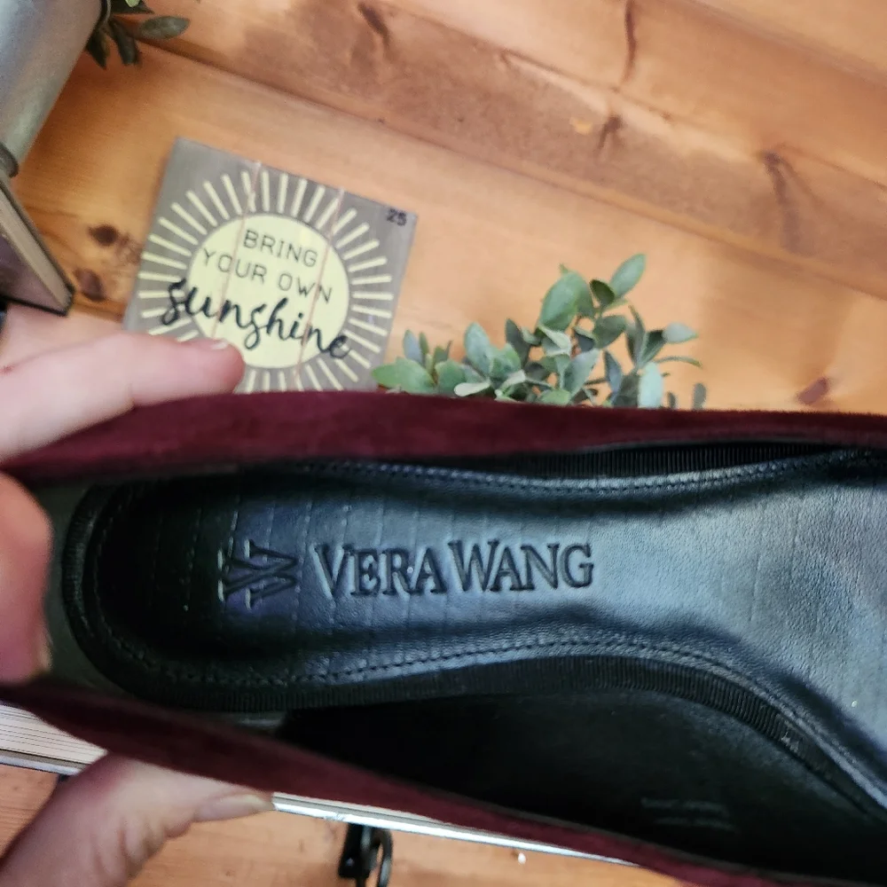 Vera Wang Suede Leather Point Toe Ballet Flats Flower Embellished Bead Bow Sz 6M